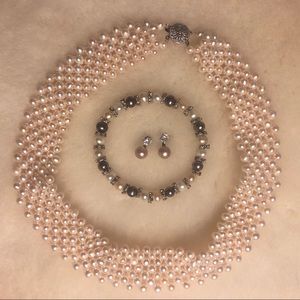 Pearl Jewelry Set 3 Pc Necklace Bracelet Earrings